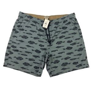 L.L.Bean Dock Shorts Men XXL Cadet Blue Fish Print Classic Fit 8” Cotton NWT
